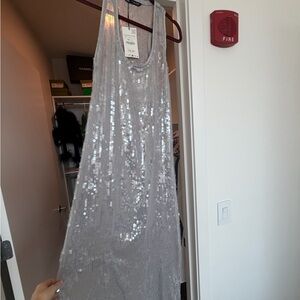 Zara Silver Sequin Midi Dress